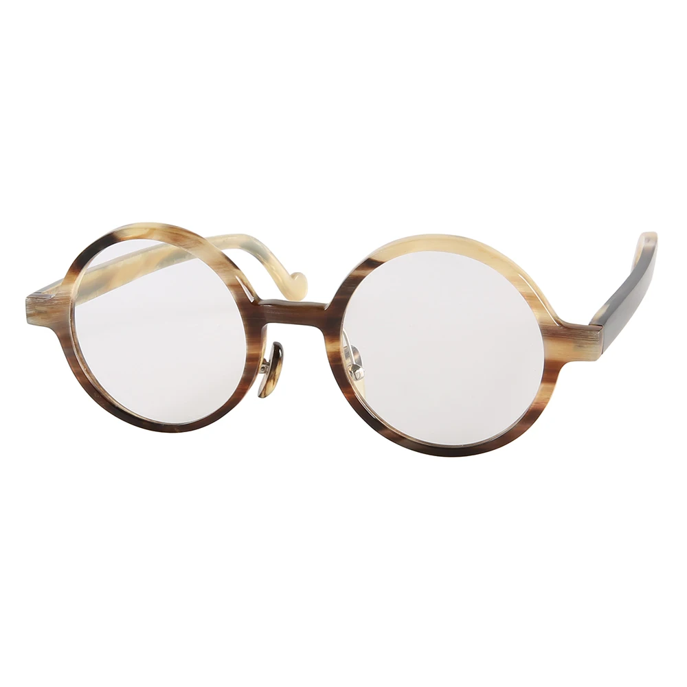 

Retro Stripes Round Classic Handmade Reading Glasses For Men Women Real Horn Big Face Myopia Eyewear Optical Eyeglass Frames