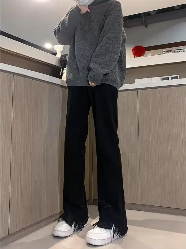 

Модные свободные джинсы прямого кроя унисекс, весна-осень, с эффектом потертости, средняя посадка, длинные брюки, молодежный стиль