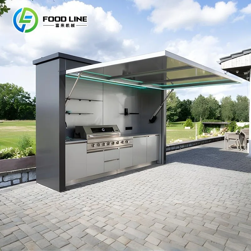 Outdoor Kitchen BBQ Island Patio Stainless Steel Gas Charcoal Grill Cooking Station Garden Countertop Unit