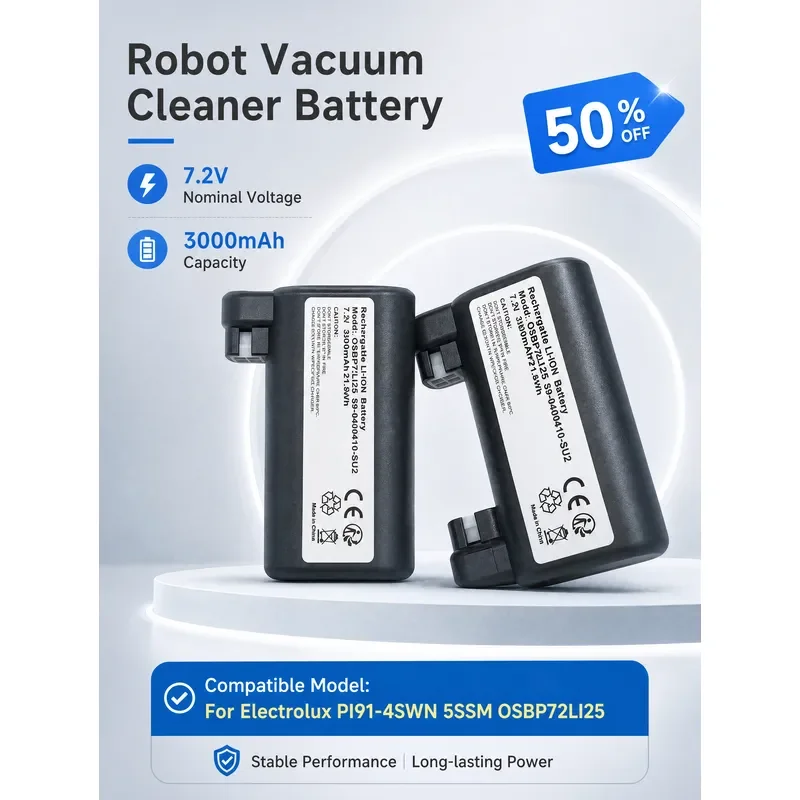 7.2V 3000mAh Replacement Li‑ion Battery For Electrolux PI91‑4SWN 5SSM OSBP72LI25 Robot Vacuum Cleaner Battery