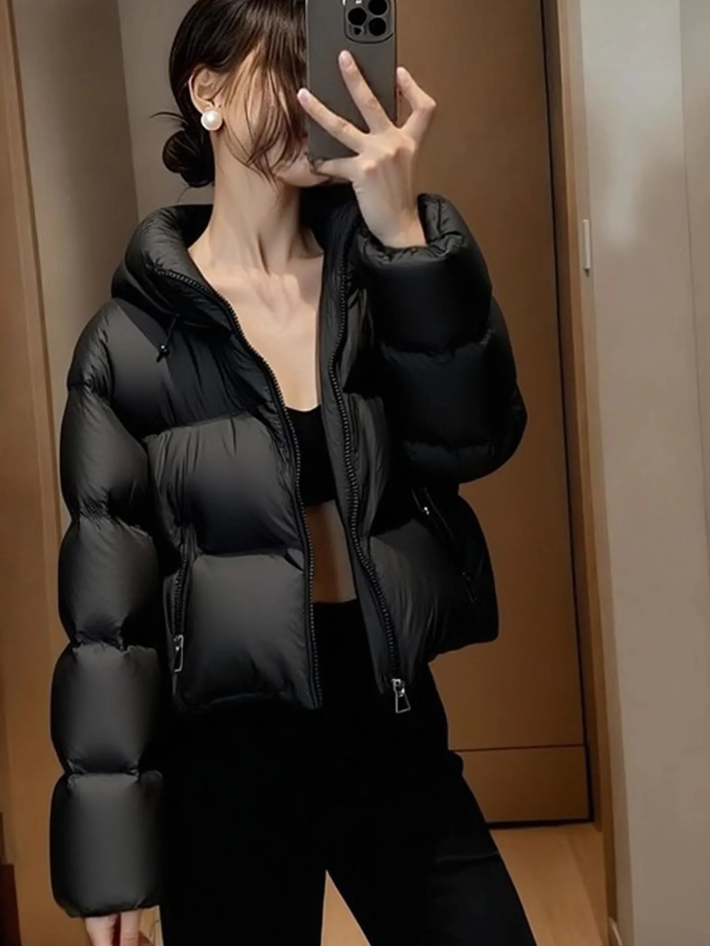 Sli ort Puffer Jaet Dames Bla Foamy gewatteerde jas Winter Thi Warm Casual Faion Polyestervezel Wit Du down