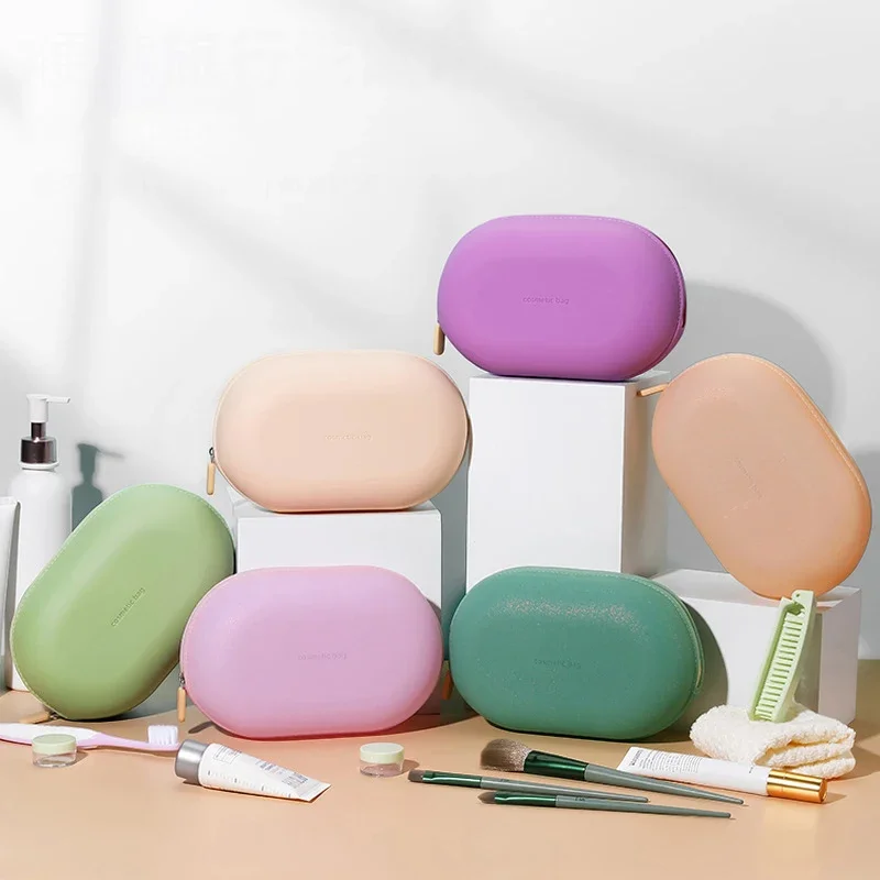Large Capacity Silicone Cosmetic Bag Waterproof Travel Storage Dust-proof Zipper Coin Purse Space Saving Cosmetic Case