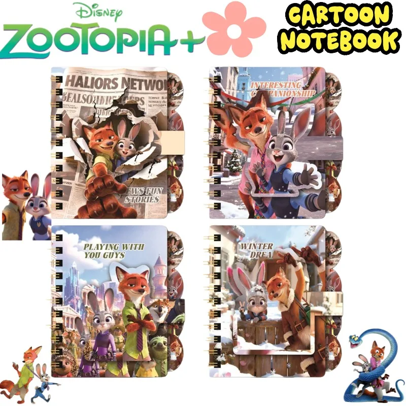 

Disney Zootopia 2 Cartoon Anime Notebook A7 Classified Double Wire Binding High-Appearance Judy Nick Divider Notebook New Gift