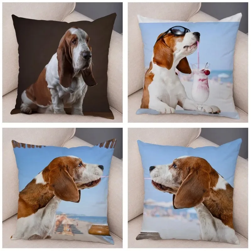 Basset Hound Dog Printed Cushion Cover for Sofa Home Car Decor Cute Pet Animal Pillowcase Super Soft Short Plush Pillow Case