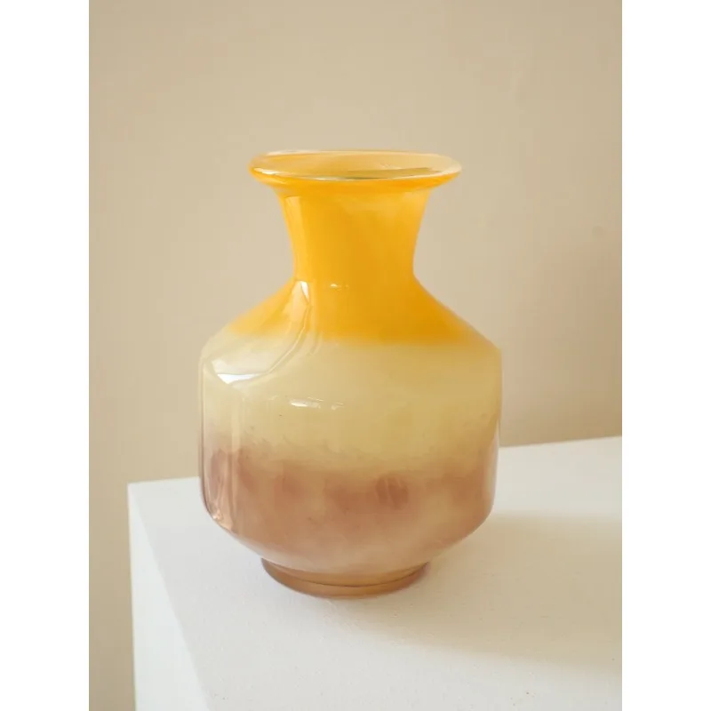 Original yellow texture gradual change Fengxin Chinese glass glass vase flower arrangement ornament