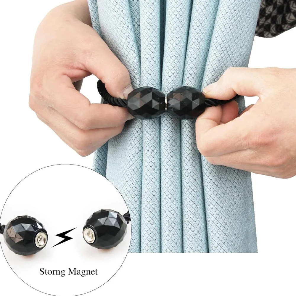 2 Pack Strong Magnetic Curtain Tiebacks Elegant Decorative Rope Holdbacks Clip Design for Drapes & Window Curtains