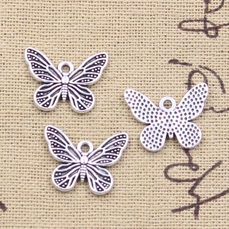 20pcs Charms Lovely Butterfly 14x18mm Antique Bronze Silver Color Pendants Making DIY Handmade Tibetan Finding Jewelry