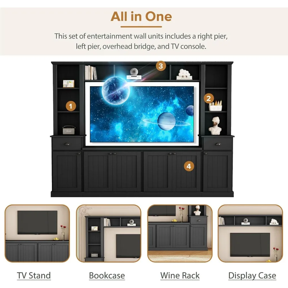 Wall Cabinet Entertainment Center with Bookshelf, TV Entertainment Center with Bookshelf (accommodates TVs Up To 75 Inches)