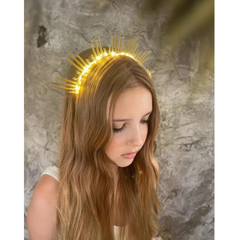 Oplichtende Sunburst Goddess Crown Festival zendspoel - Burning Man accessoire - Festival Sun Halo Crown kostuum Crown hoofdband
