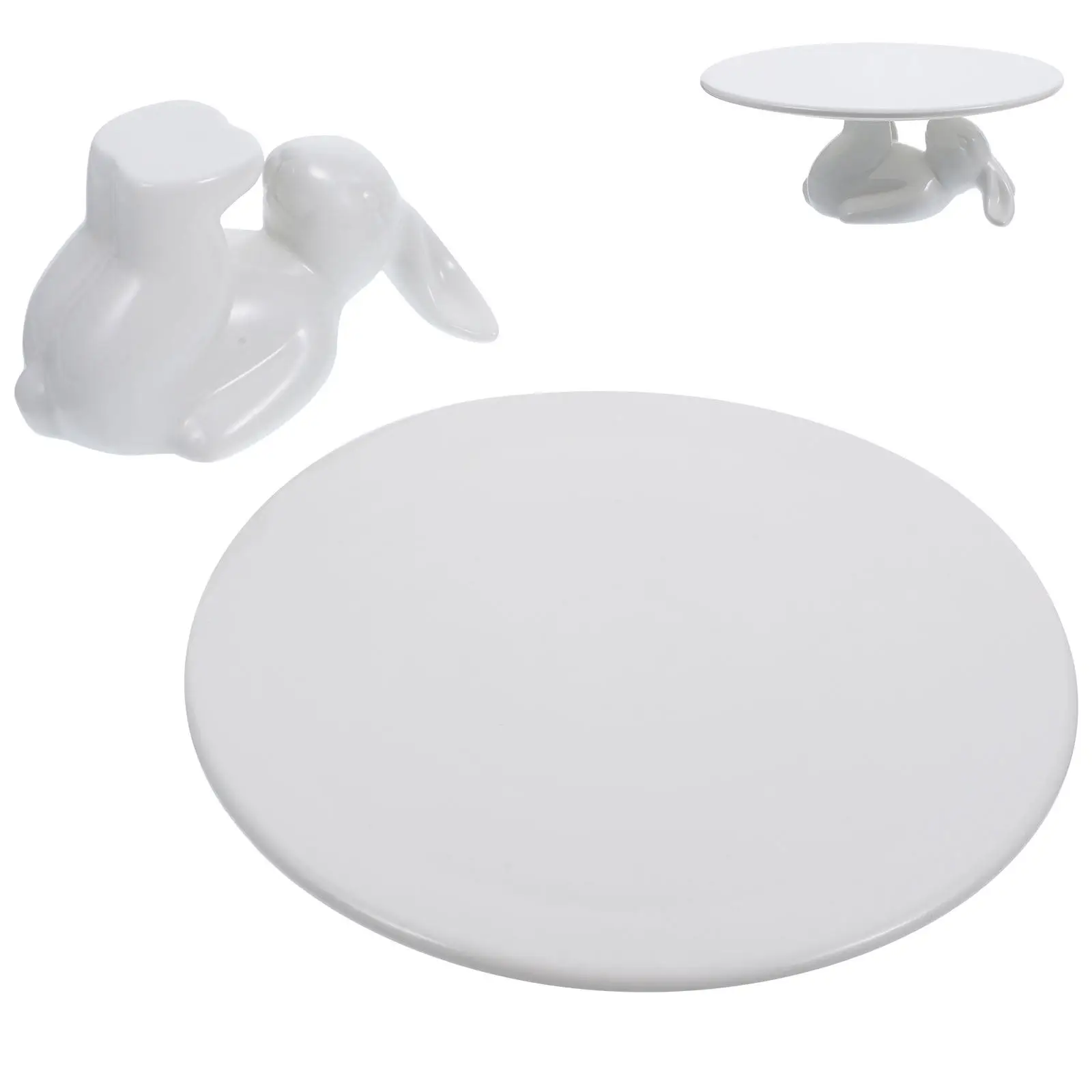 1Set Ceramic Rabbit Plate Smooth Edges Dessert Stand Snack Tray Cake Display Bunny Holder Party Favor Candy Tray