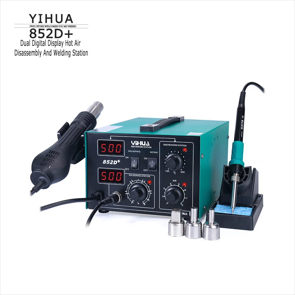 

YIHUA 852D+ Hot Air Gun Digital 2 in1 Pump Type 740W Soldering Iron Desoldering Station SMD Constant Temperature Rework Station