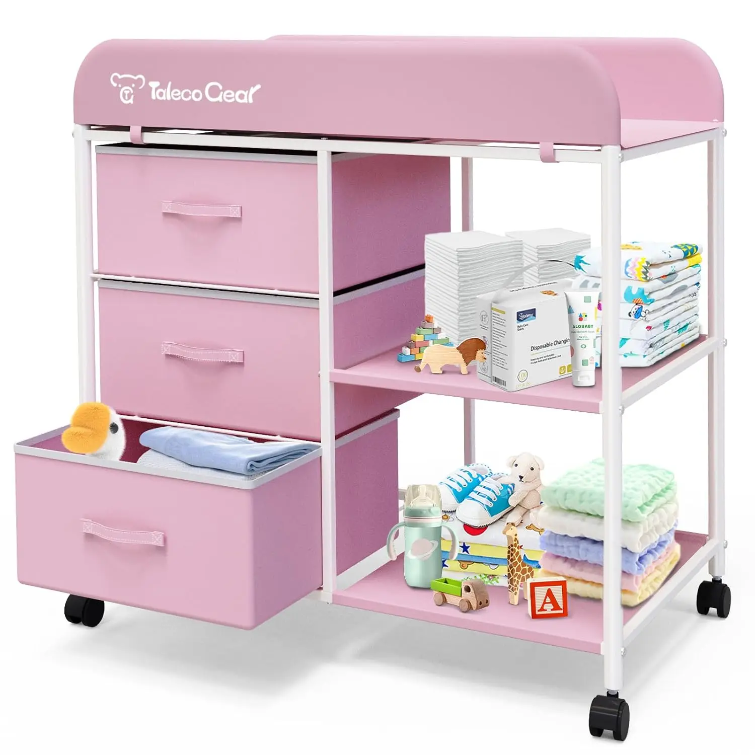 

Portable Baby Changing Table with Waterproof Pad, 3 Storage Baskets, Mobile Nursery Organizer