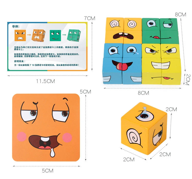 Wooden Face Changing Cube Toys Building Blocks for Cartoon Puzzle Montessori Jigsaw Educational Board Game Family Toys