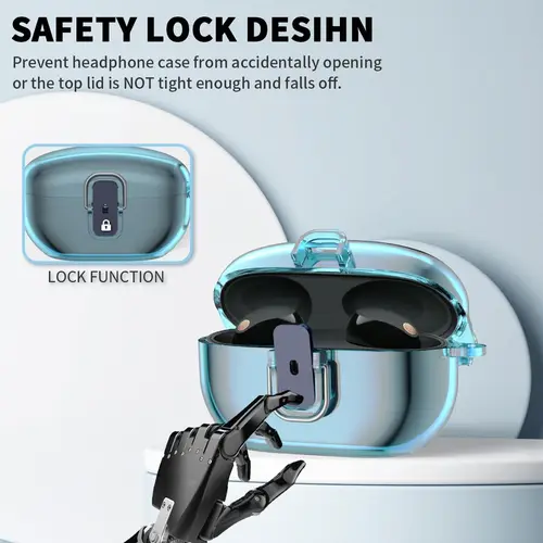 Funda transparente con bloqueo seguro para Sony WF-1000XM5(2023) carcasa protectora dura a prueba de golpes con cordón y llavero para funda Sony WF-1000XM5