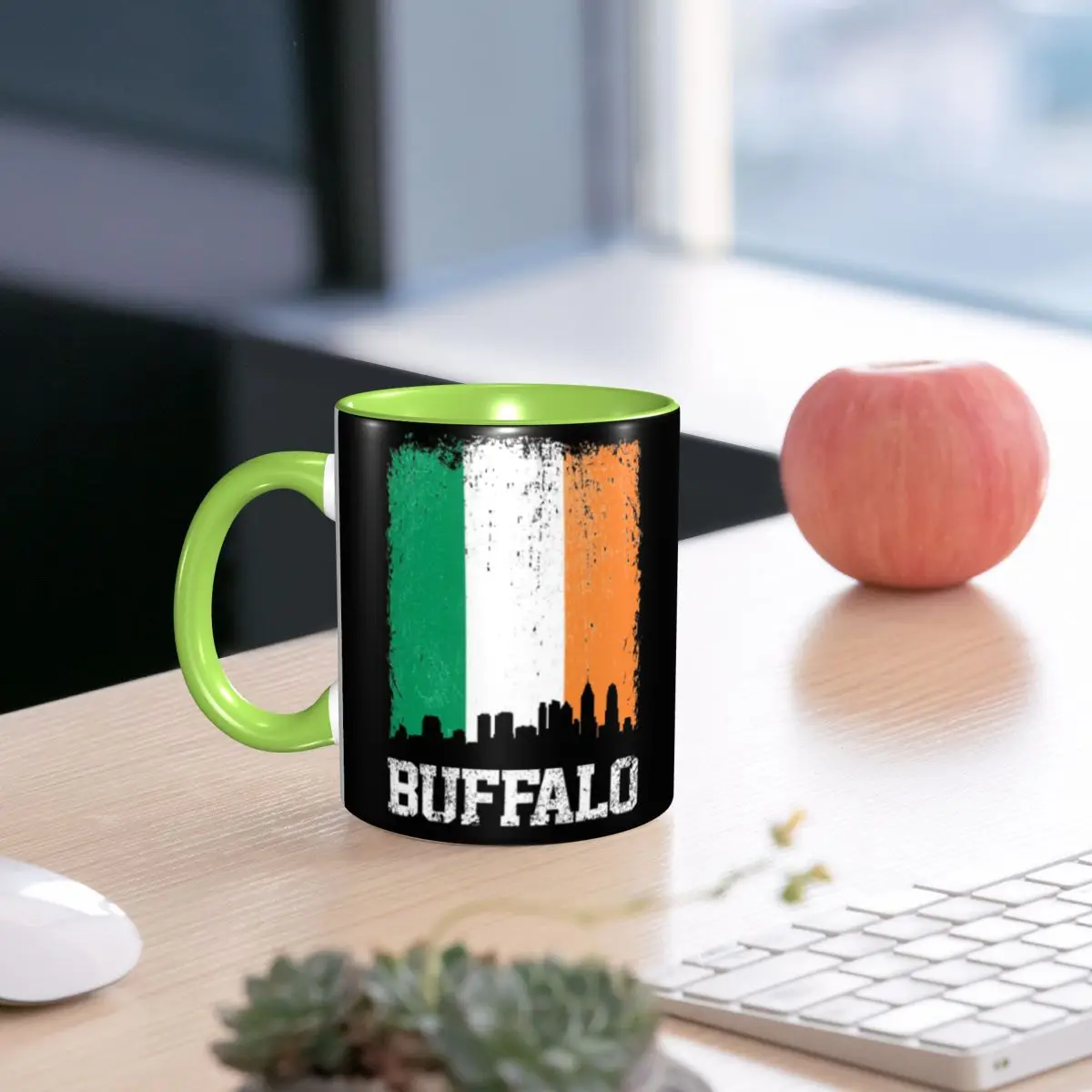 Vintage Buffalo Irish Flag Skyline Pride Mug Funny Ceramic Coffee Cups Tea Mugs Milk Cup Drinkware Gifts for Woman Man
