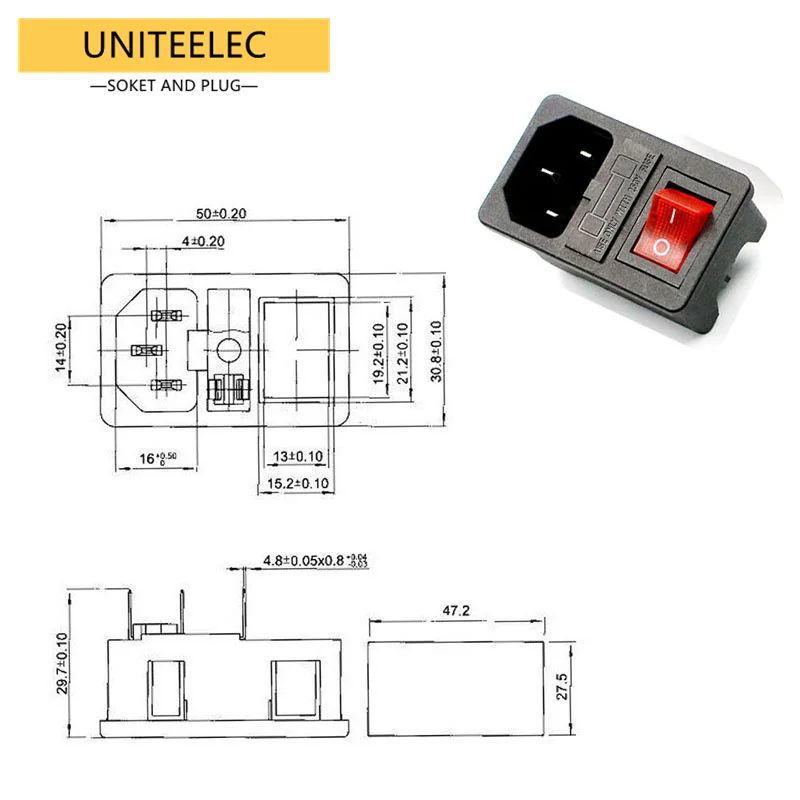 Dengan Sekring 10A! Red Rocker Switch Fused IEC320 C14 Inlet Power Socket Fuse Switch Connector Plug Connector Merah Hijau Biru Hitam
