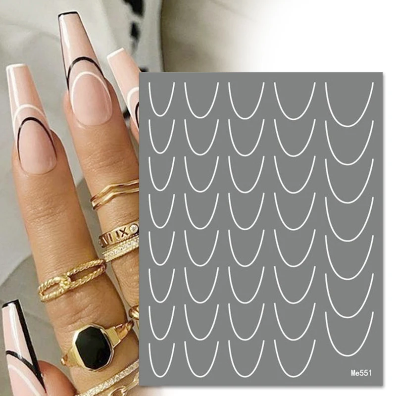 12 Sheets 3D Colored French Line Tips Nail Stickers Decals Gradient Wave Stencil Manicure Guides Adhesive Sticker Nail Art Decor