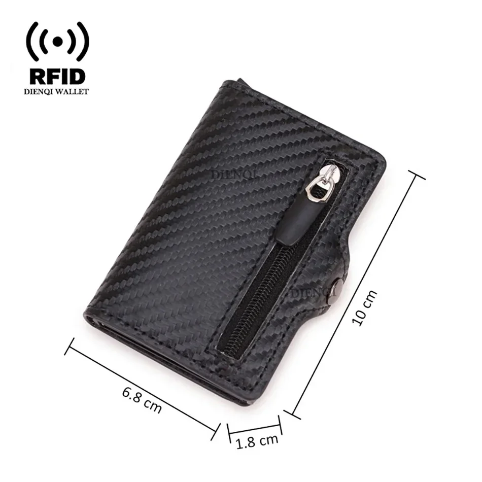 Carbon Fiber Wallet For Men Credit Card Holder RFID Blocking Thin Mini Aluminium Metal Wallets Coin Pocket Money Bag Vallet