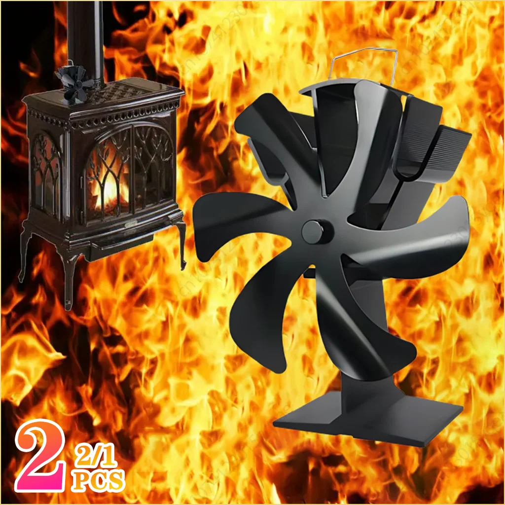 1/2PCS Fireplace Mini Fireplace Fan Thermodynamic Fireplace Fan Silent Six Blade Warmth Fan Home Winter Warmth Distribution