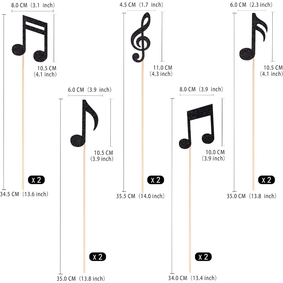 10 peças de notas musicais peças centrais decorações de festa pretas notas musicais