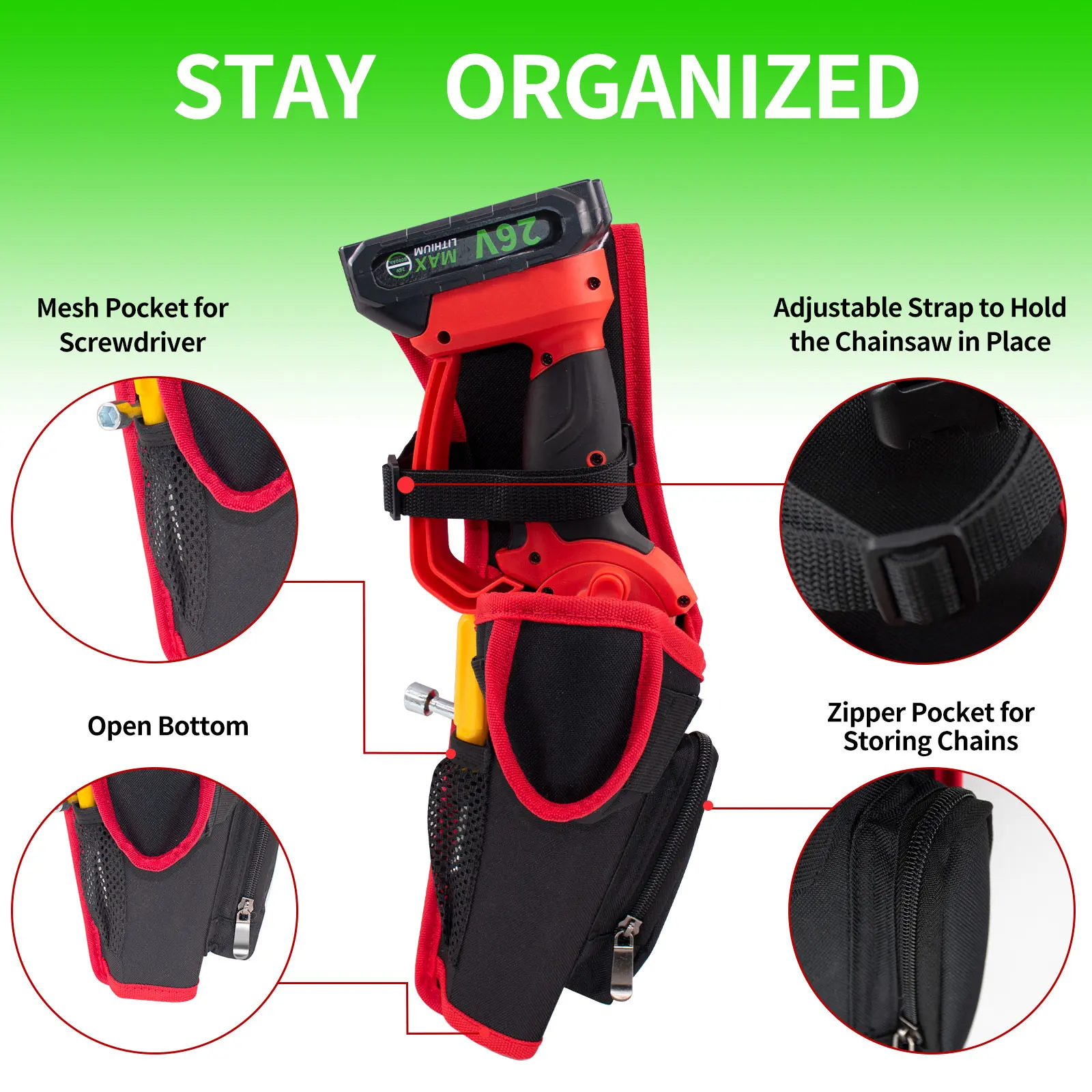 Mini Chainsaw Holster Belt Holder, Hands-free & Fast Draw, Small Chainsaw Bag Tool Holder for Handheld Battery Powered Chainsaw