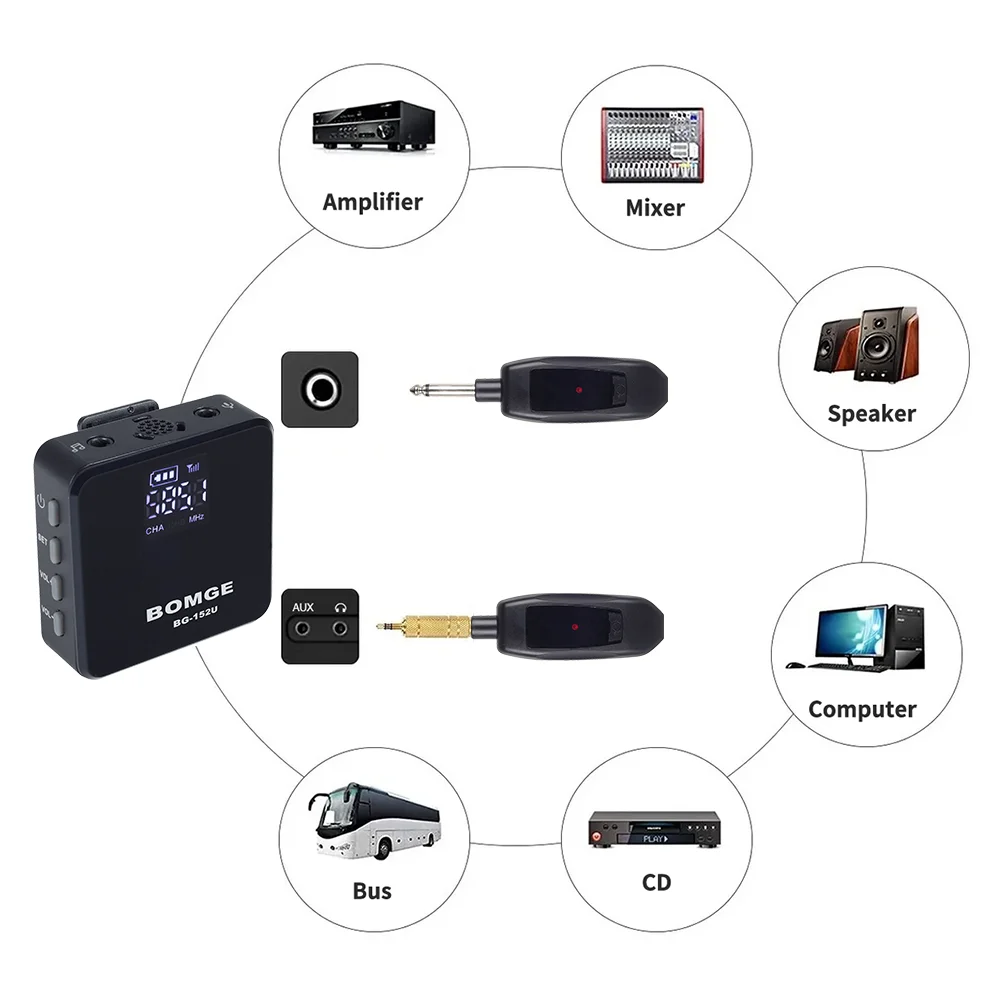 Wireless Microphone System Headset Mic Lapel Mic UHF with Rechargeable Bodypack Transmitter Receiver for PA Speaker、Recording