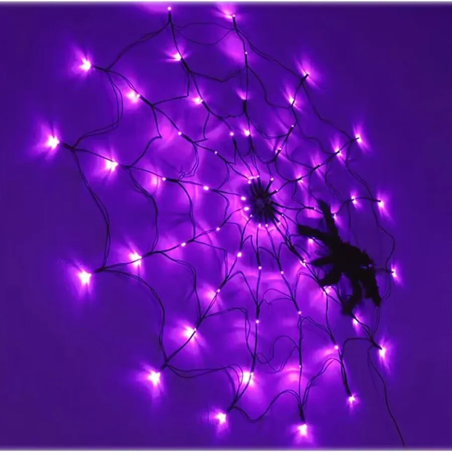 Halloween Decoration 70LED Spider Mesh String Lights Outdoor Waterproof Remote 8 Modes Horror Net Lamp for All Saints' Day Party