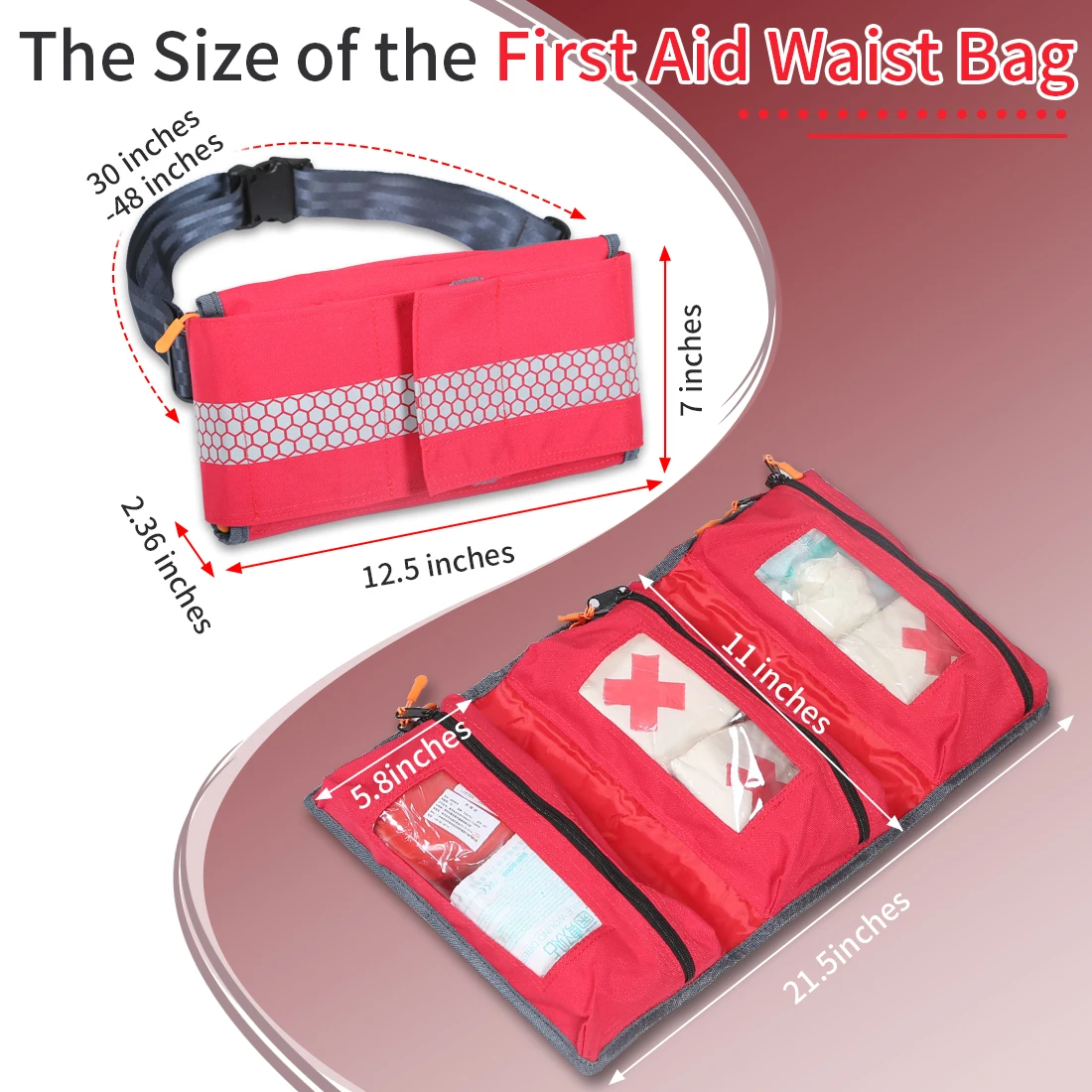 Ehucon First Aid Waist Bag,Medical Fanny Pack with Reflective Strip,Waterproof Emergency Storage Pouch for Camping Travel Rescue