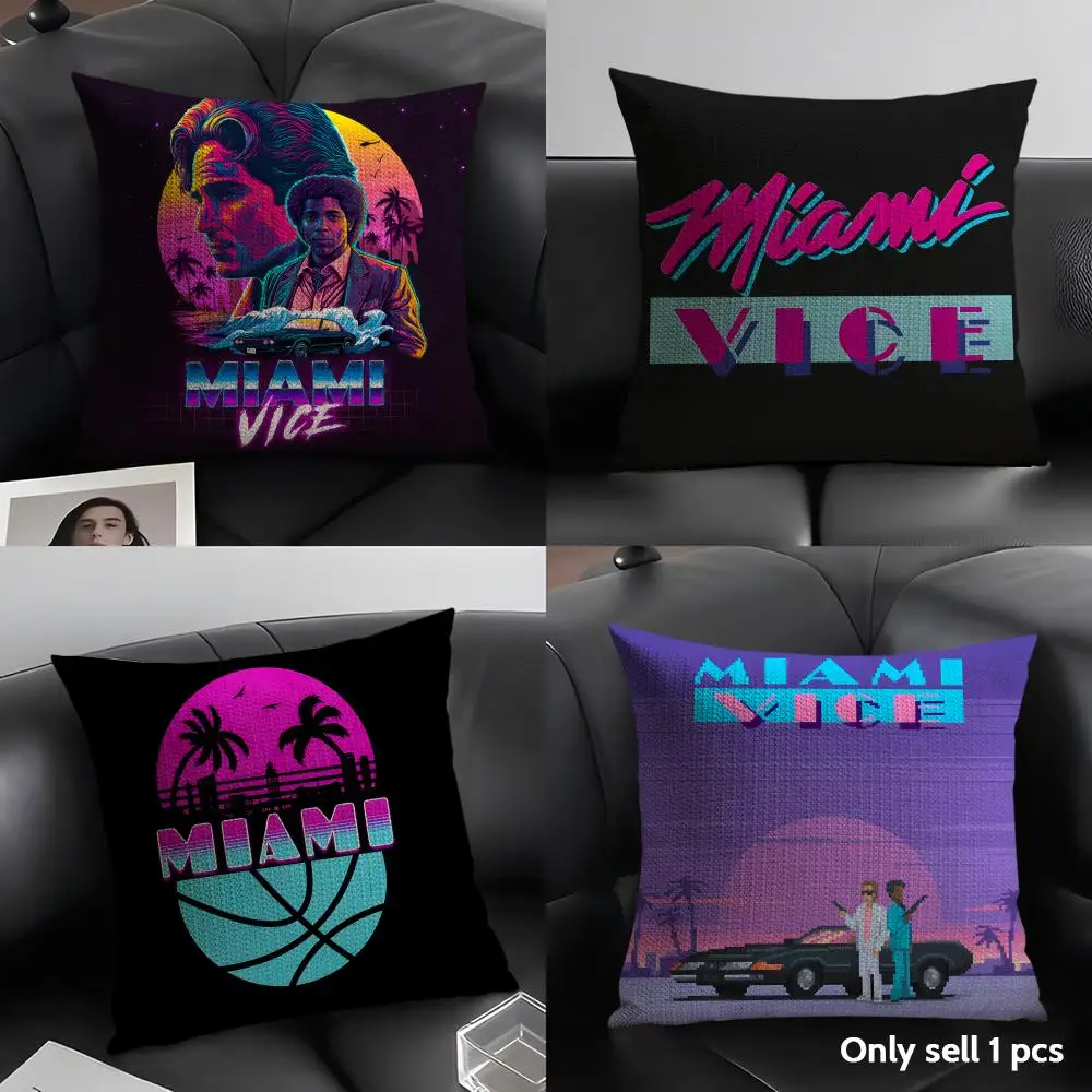 M-Miami Vice Movie Cool Cushion Cover Natural Linen Organic Fabric Double-Sided Printing Sofa Home Decor Gift Pillow Case