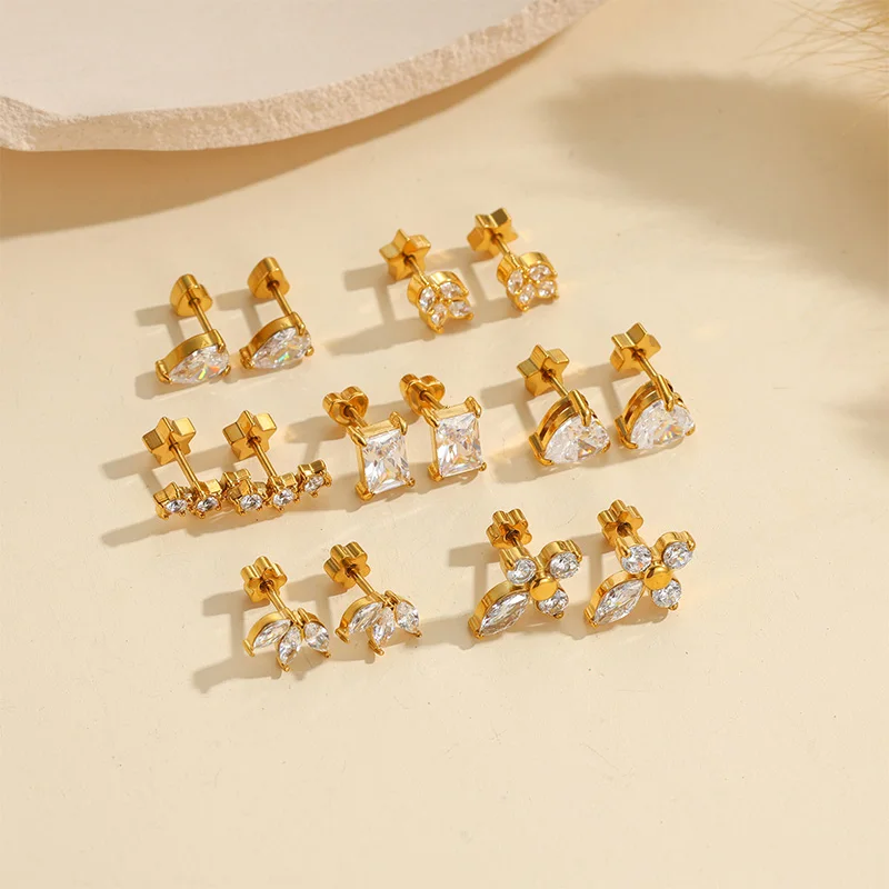 Letdiffery Multi Style Mini Crystal Zircon Stud Earring for Women Stainless Steel Heart Butterfly Star Geometric Earring Jewelry