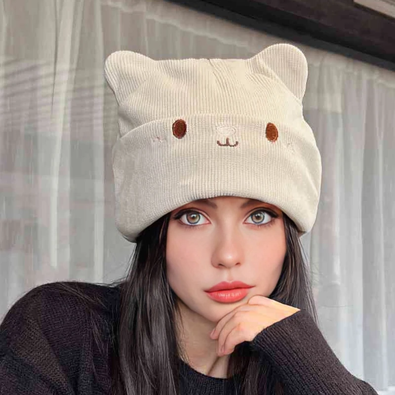 Knitted Cat Ear Little Devil Hat Women Kawaii Winter Beanie Female Caps