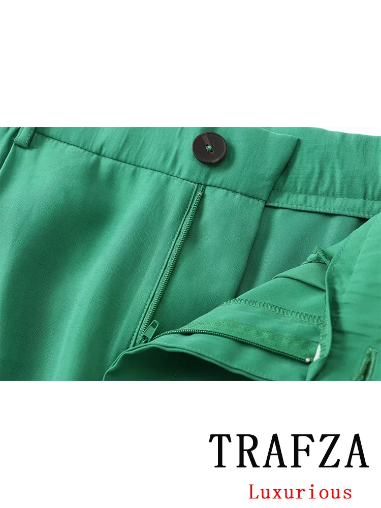 TRAFZA Vintage Casual Chic Women Pants Solid Draped Pockets Straight Loose Pants New Fashion 2024 Summer Holiday Trousers