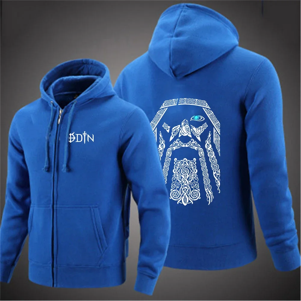 2024 Print Mens Vikings Odin Warrior Legend Hoodies Spring Autumn Solid Color Zipper Fashion Pullover Sweatshirts Harajuku Top