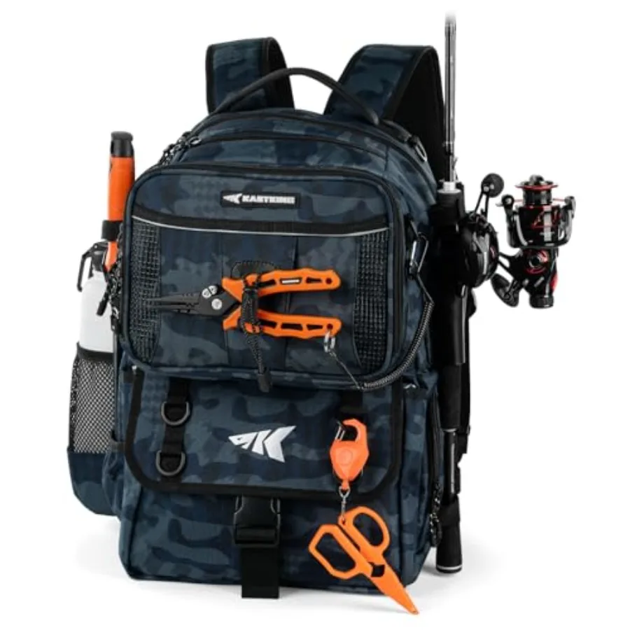 

BaitSpace Fishing Tackle Backpack with Removable Bait Binder, 2 Rod Holders Storage Fishing Gear and Equipment