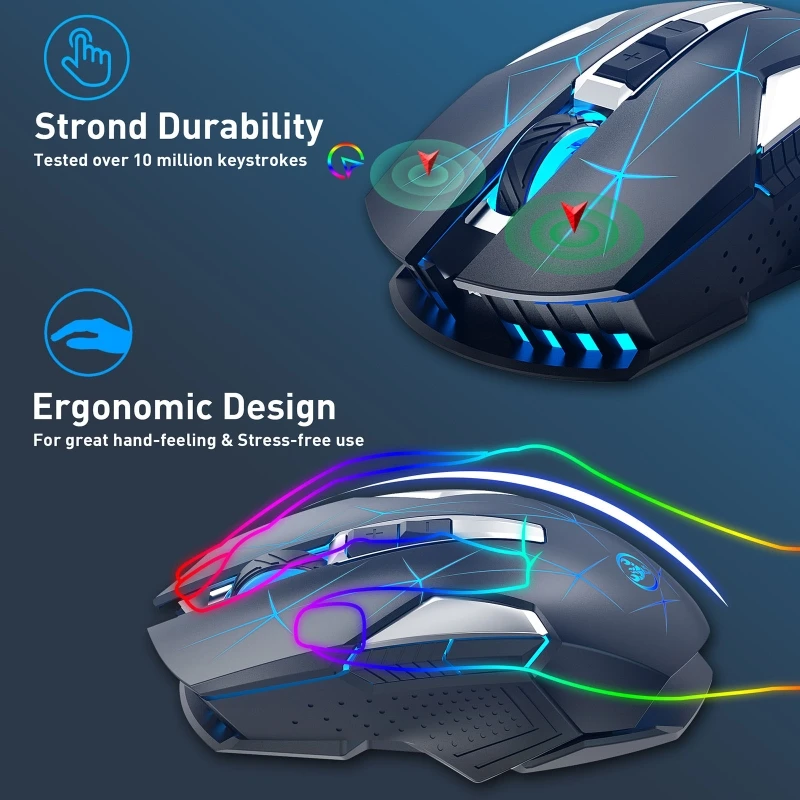 

E9LB 2400dpi Optical Wireless Rechargeable Mouse Gaming Mouse for Computer Laptop