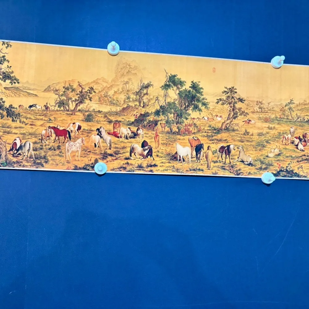 Old Chinese (Lang Shining) One Hundred Horses Scroll Painting, Qing Dynasty Art