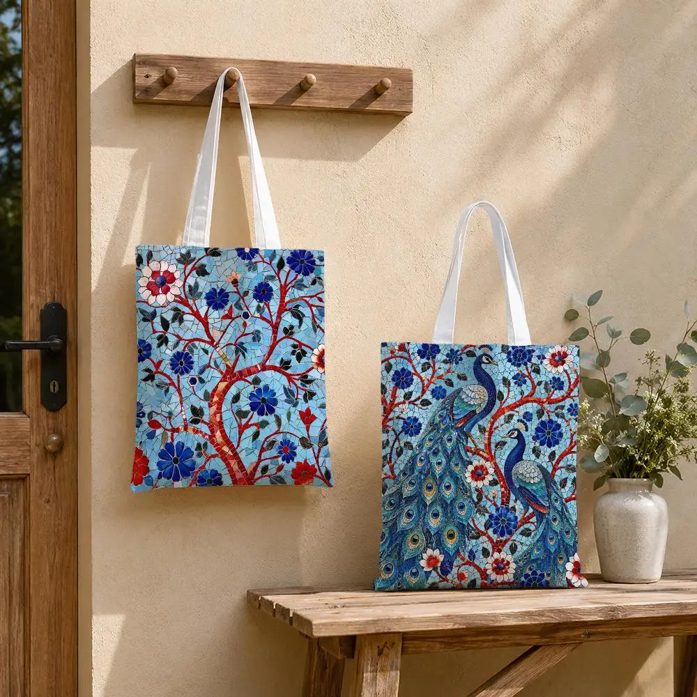 Mosaic Garden Reverie Storage Bags Tote Bag Reusable Shoulder Shopping Foldable For School Work Travel Daily Use