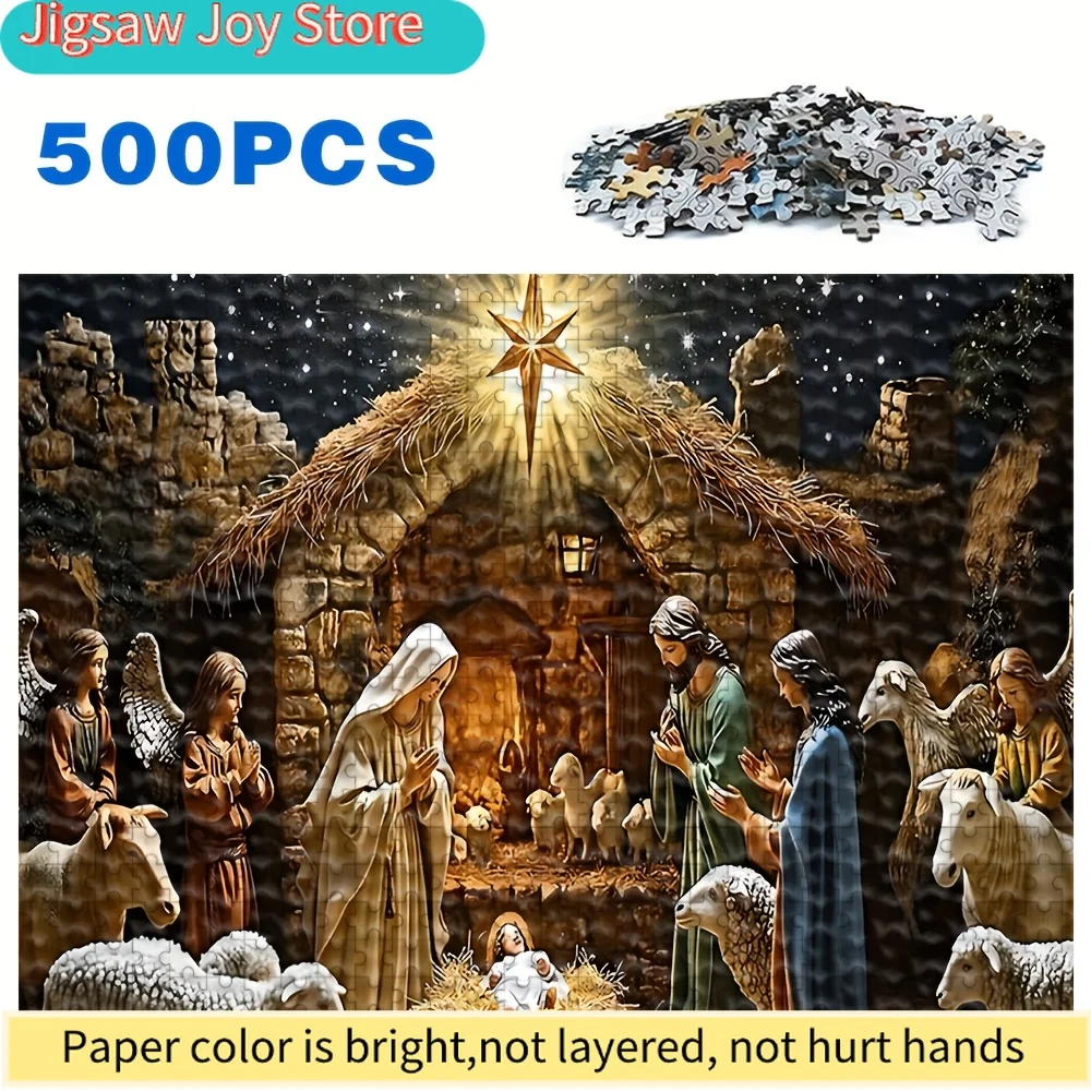 Nativity Paper Jigsaw Puzzle Virgin Mary Baby Jesus Angel Sheep Stable Religious Xmas Decor Christian Gift 500/1000/1200/2000Pcs