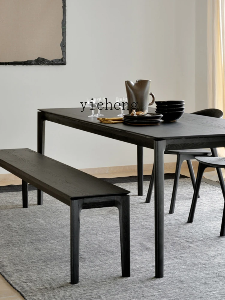 XJ Solid Wood Retractable Dining Table and Chair Small Apartment Rectangular Dining Table Oak French Minimalist