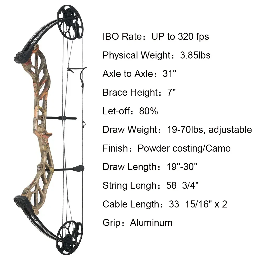 Archery 19-70LBS Compound Bow Adjustable Draw Length IBO 320 FPS for Outdoor Hunting Target Shooting Bow And Arrow Accessories