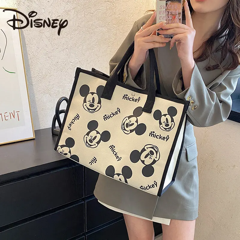 

MINISO Disney Mickey Large-capacity Canvas Bag Female Cartoon Portable Shoulder Bag Shopping Bag Women Handbags