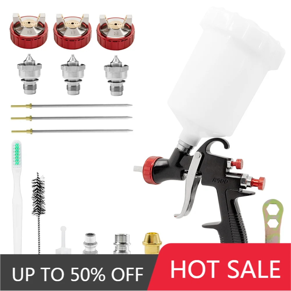 

R500 LVLP Paint Spray Gun Air Spray Gun Gravity Feed With 1.3/1.5/1.7/2.0mm Nozzles Paint Sprayer Professional Car Spray Gun