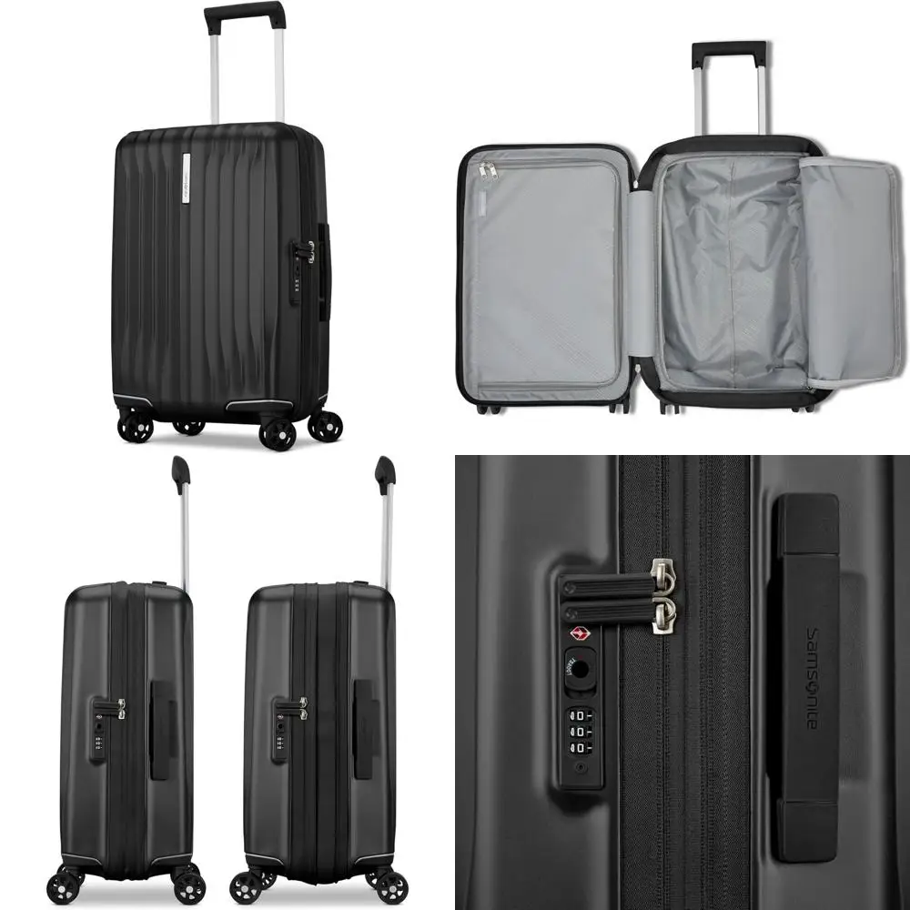 

верхняя ручная кладь из твердой оболочки с вращающимися колесами — совместимость с авиакомпанией, замок tsa, регулируемая ручка — материал поликарбоната