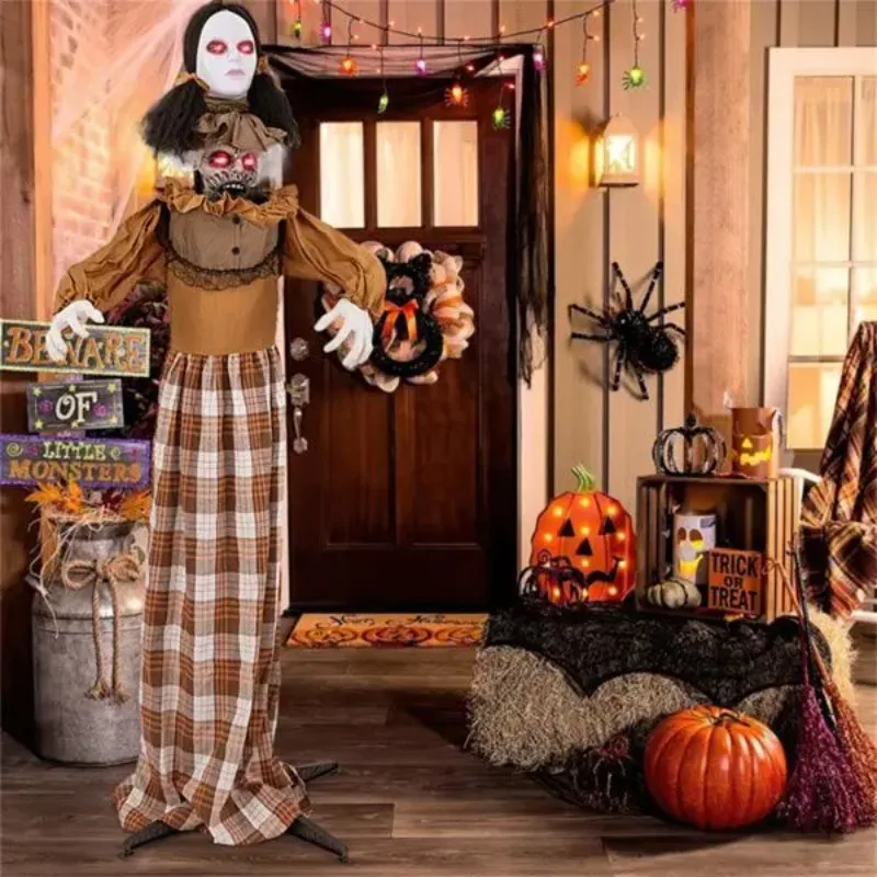5.4ft Halloween Animatronic Witch - Scary Pop-Up Head, Sound/Button Activation, 4 Flashing Red Eyes & Screeching Laugh