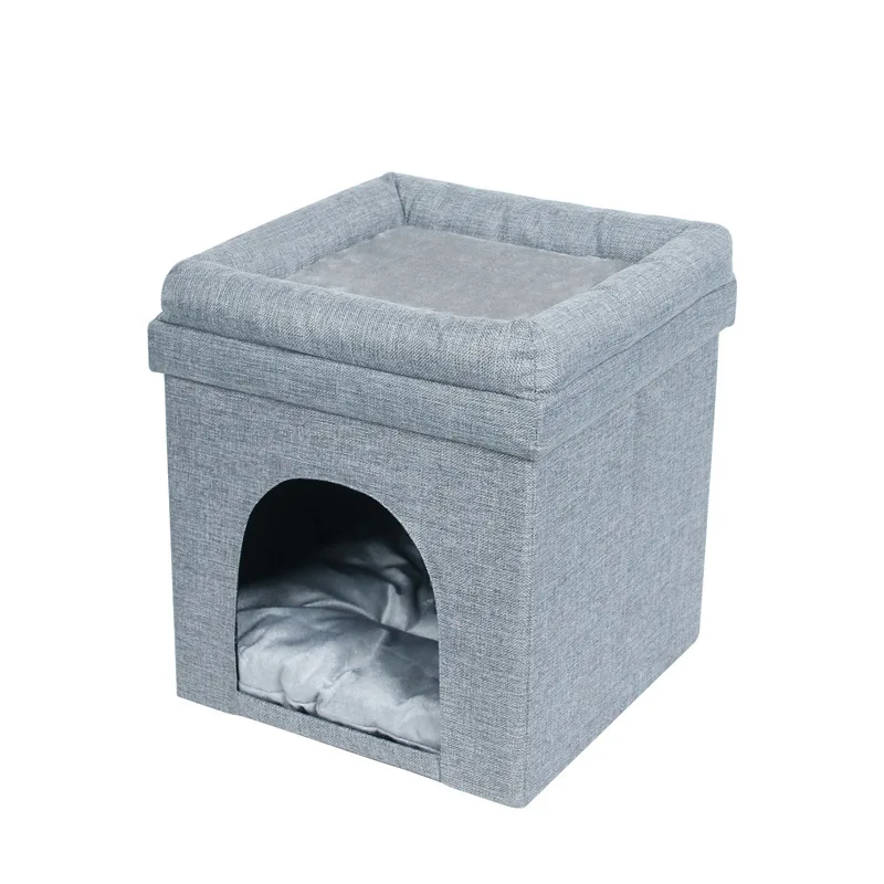 New ottoman furniture foldable storage stool linen fabric storage ottoman pet cat house bed