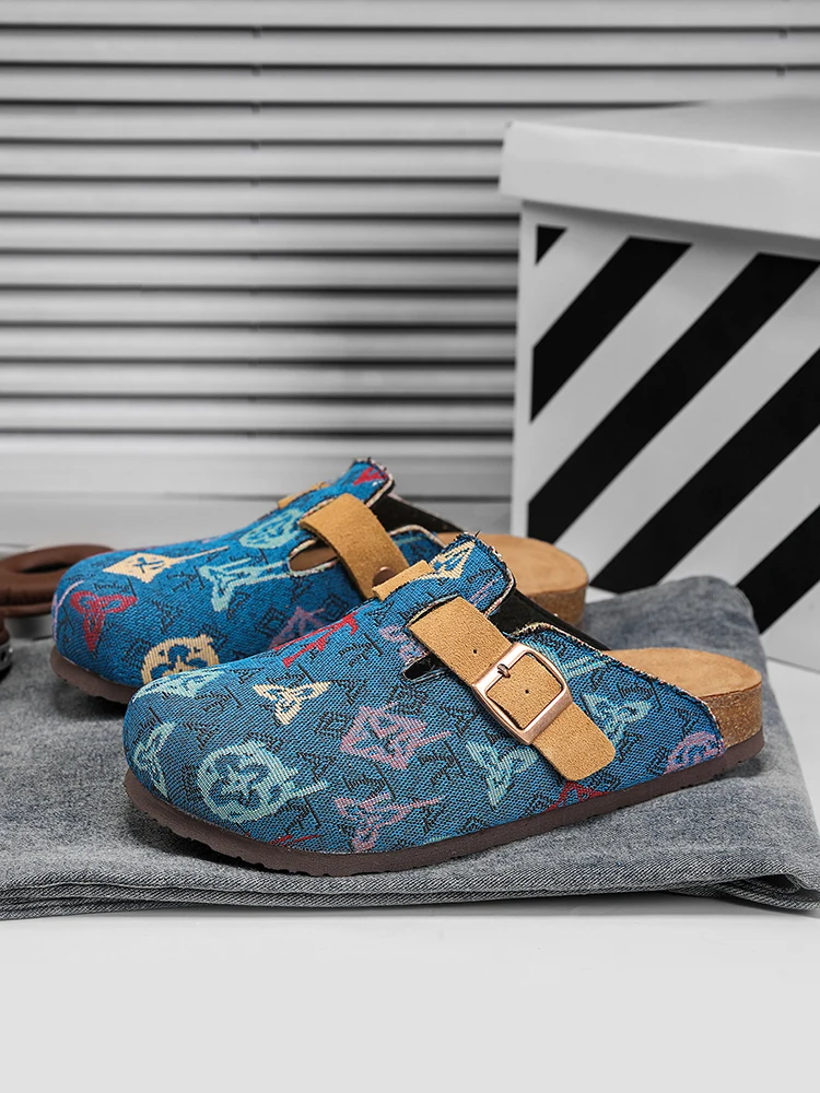 Designer Breathable High Quality Men's Shoe Lightweight Slip-On Bean Bean Sandals Half Sole Summer Casual Shoes Round Toe