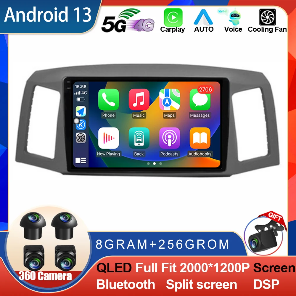 

Автомобильная магнитола на Android 13 для Jeep Grand Cherokee 2004, 2005, 2006, 2007, GPS, мультимедийный видеоплеер, DSP, Carplay, автомобильная стереосистема, Wi-Fi, BT, 2K
