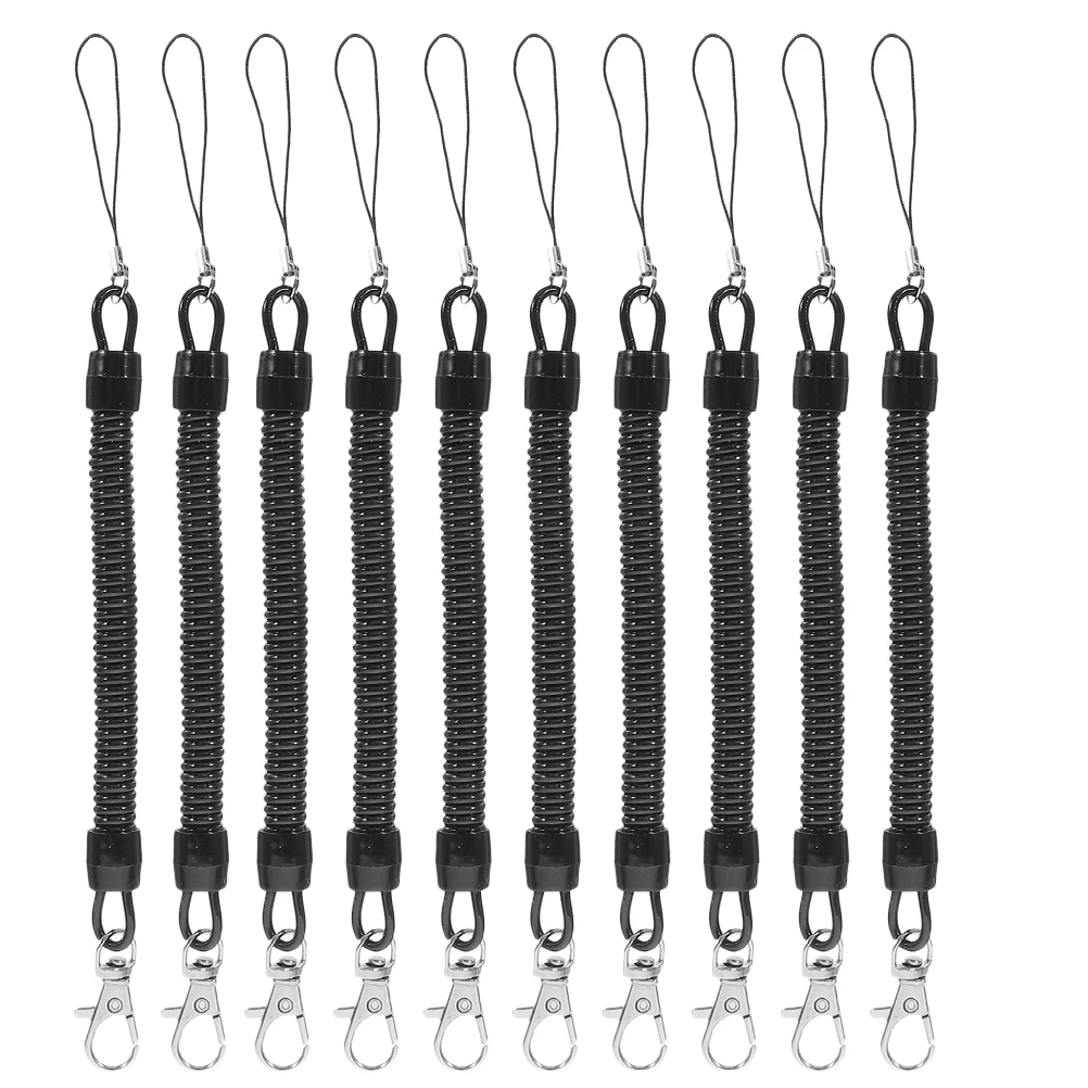

10pcs Fishing Rope Heavy Duty Retractable Coiled Lanyard Black Key Chain Extender Strap for Keys Bungee Kayak Paddle Leash Tool