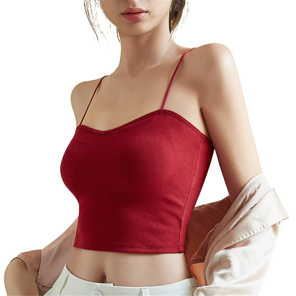 Women's Soft Breathable Camisole With Built-In-Bra Inner Outer Wearable Bottoming Crop Tops Temperament Wild Vest