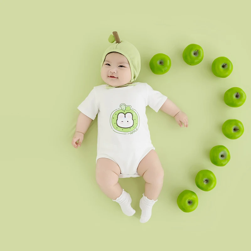 Baby Photography Props Baby Boy Apple Hat Jumpsuit+ Socks 3pcs/Set Simulated Fruit Combination Props Studio Photo Accessories